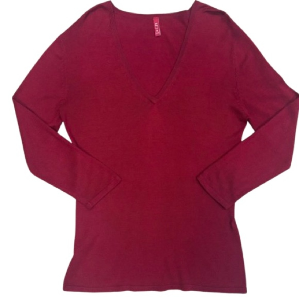 525 America Silk Blend V-Neck Lightweight Sweater Women’s Small Dark Red